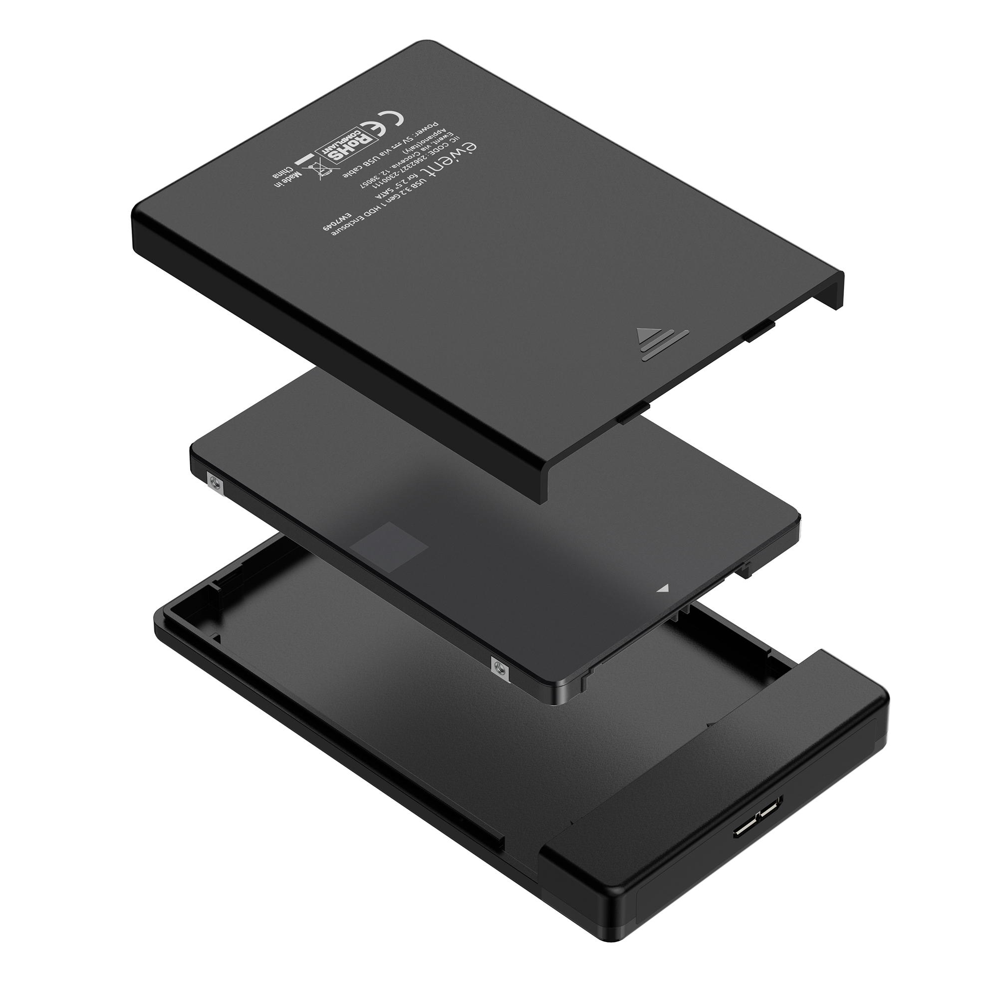 Boîtier Externe SSD/HDD USB-C Ewent - 5 Gbps, Sans Vis, Pour Disques 2,5" SATA Jusqu'à 9,5 Mm