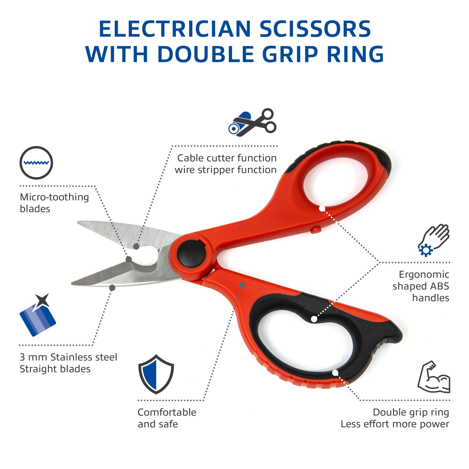 Electrician Scissors with straight blades and double grip