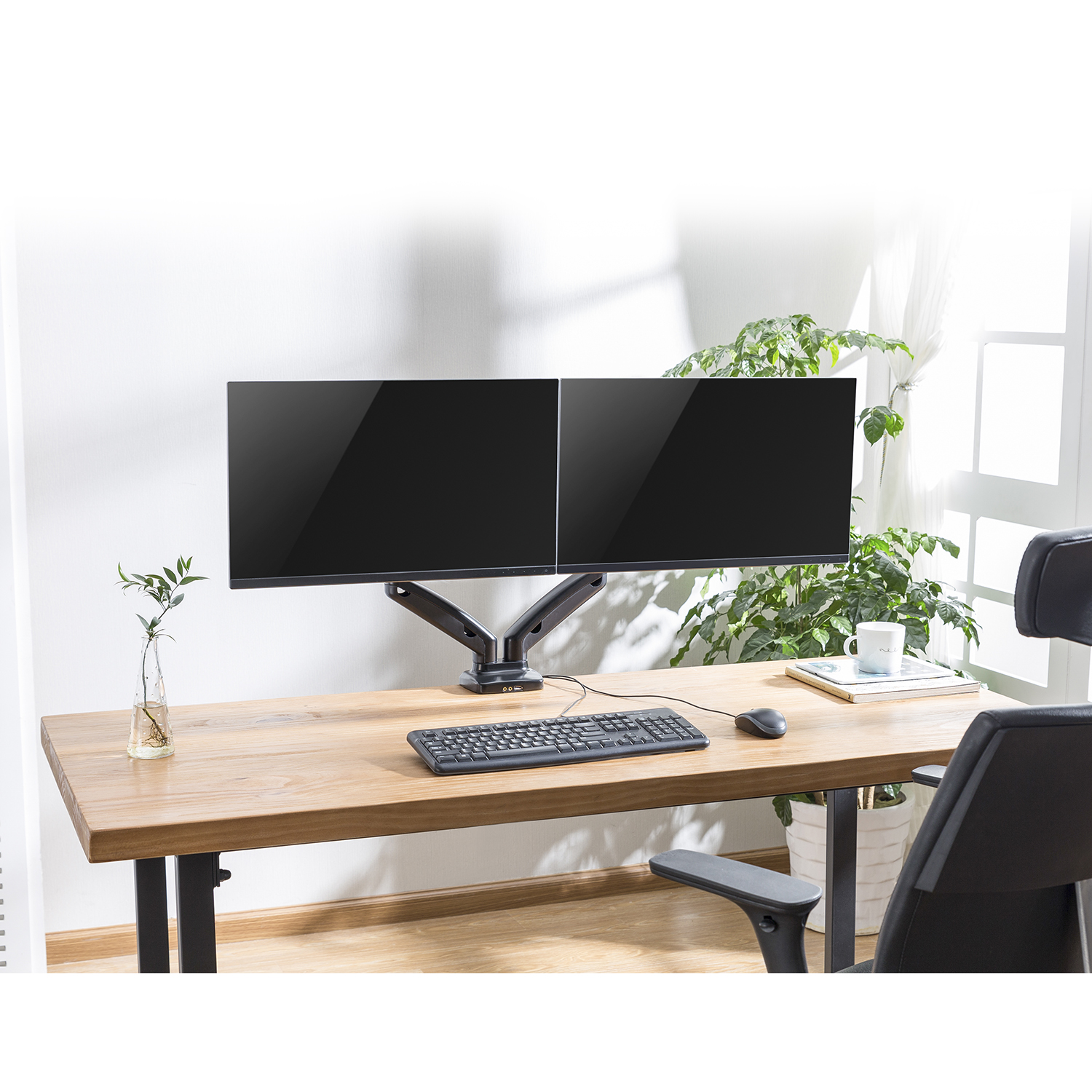 Soporte de escritorio con resorte de gas para 2 monitores de hasta 32  pulgadas con estándar de montaje VESA