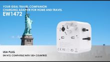 Embedded thumbnail for Universal travel adapter with USA/UK/AUS/CHINA plugs and Schuko socket. With 1 USB port and 1 Type-C  